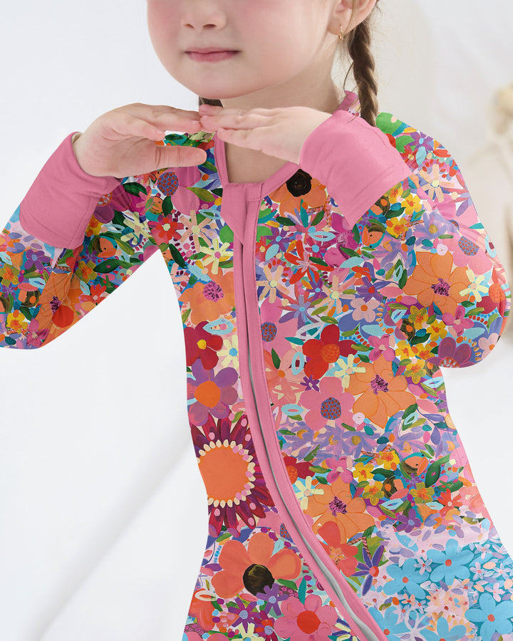 Rainbow Blooms Bamboo Convertible Zippered Romper