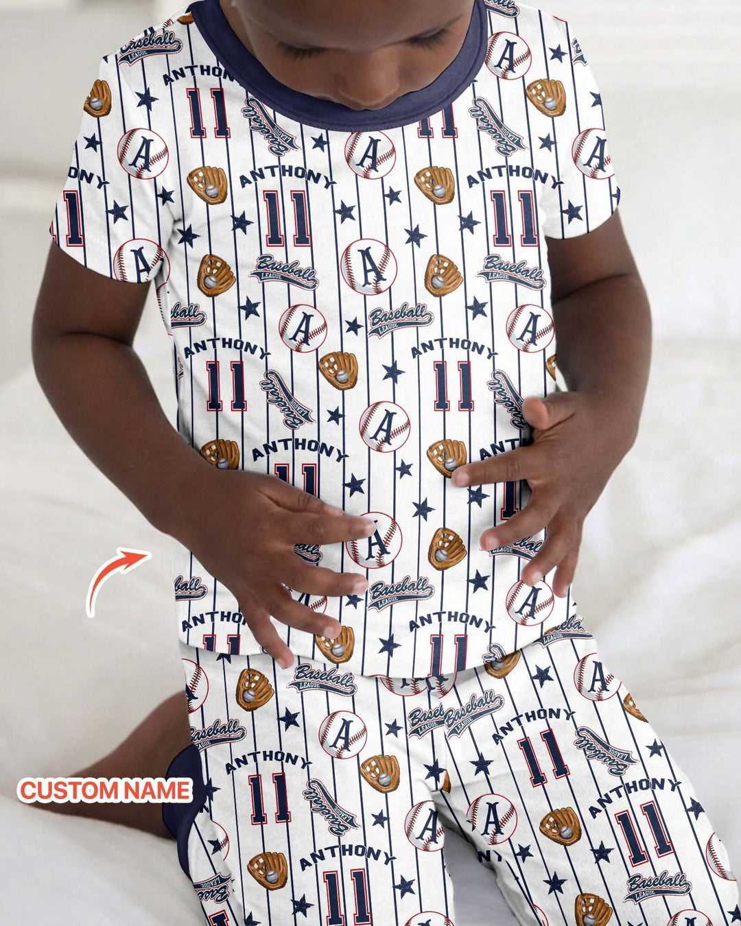 Custom Name Baseball Time Bamboo Two Piece Short Sleeve Pajama Set
