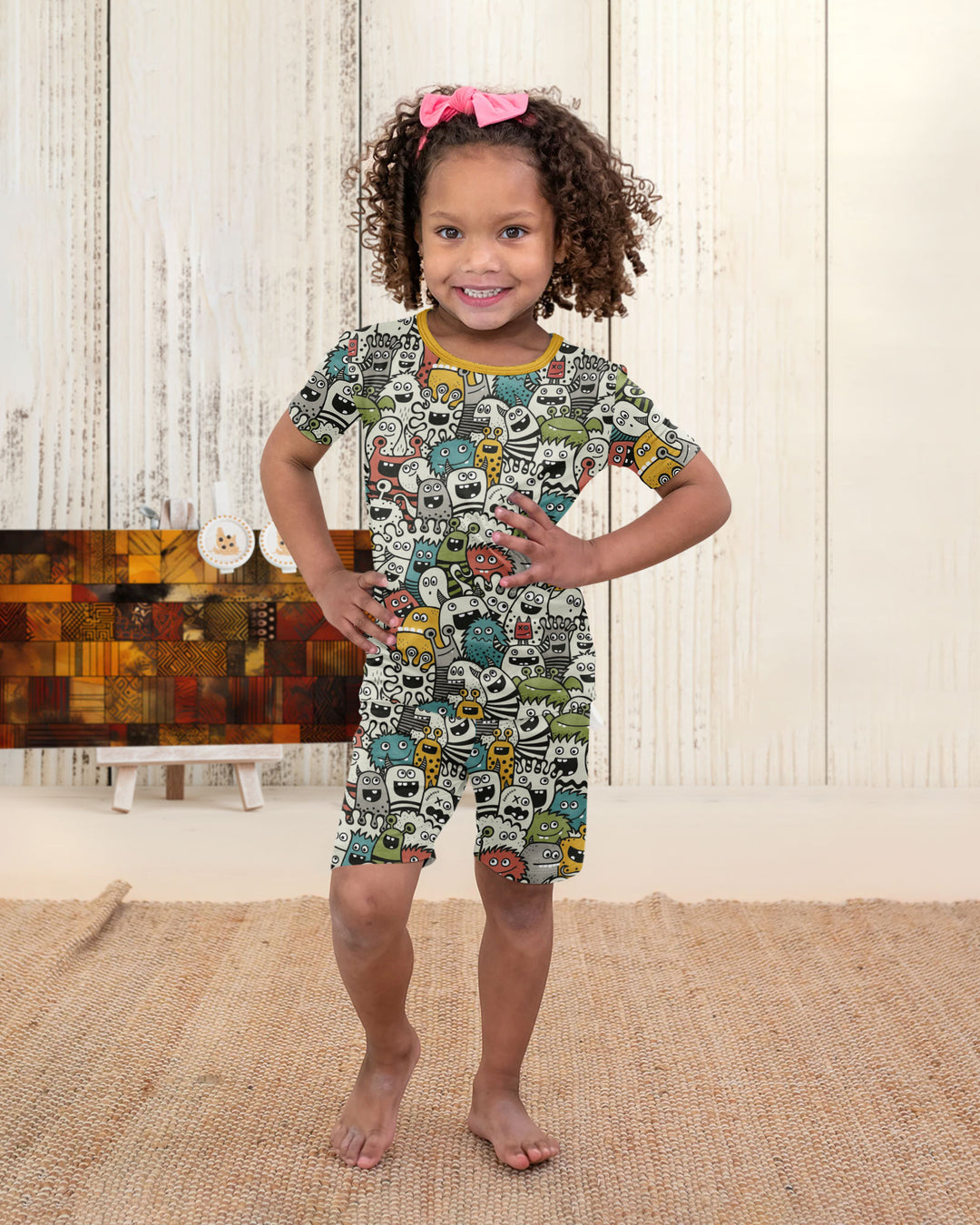 Monsters And Friends Bamboo Two Piece Short Sleeve Shorts Pajama Set
