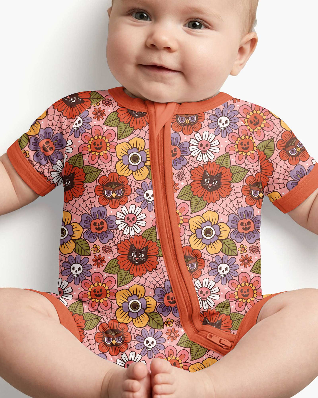 70s Halloween Floral Bamboo Shorty Zippy