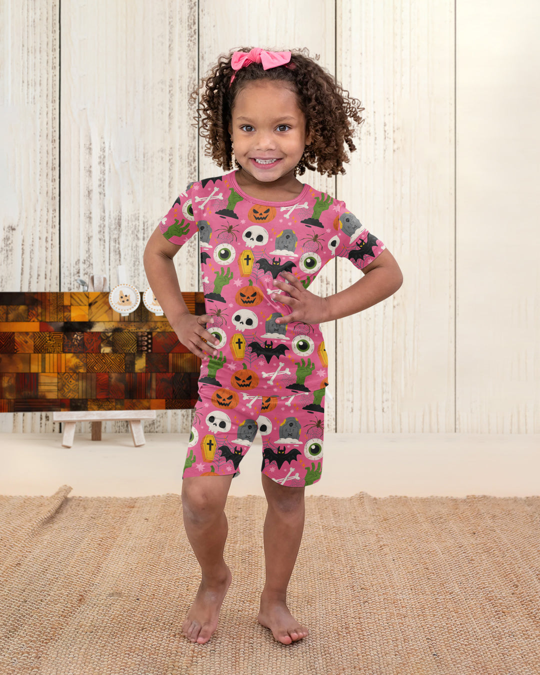Little Monsters Bamboo Two Piece Short Sleeve Shorts Pyjamas Set For Halloween