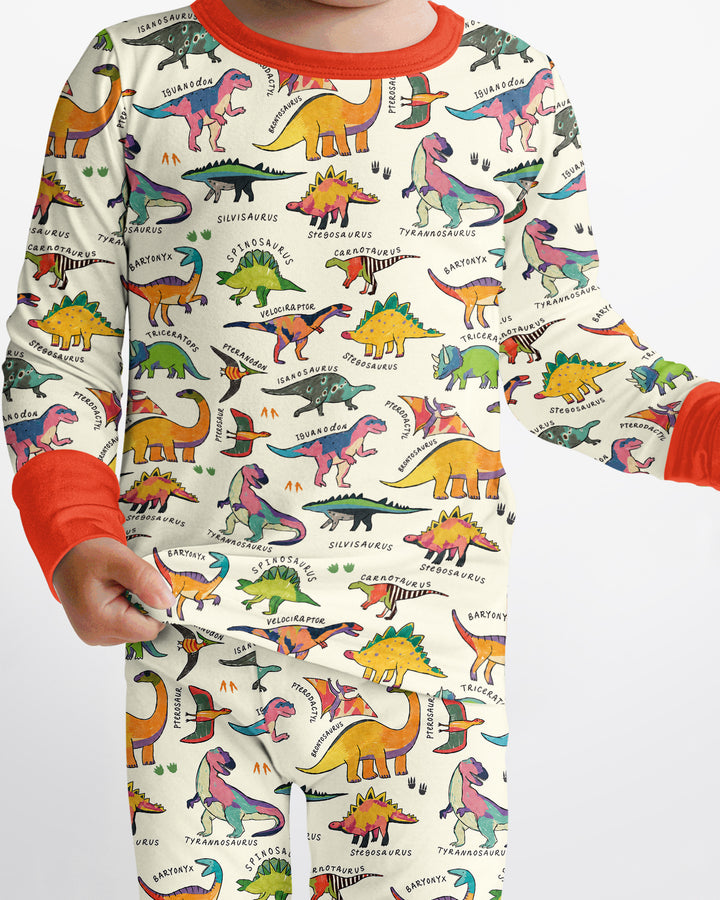 Little Dino World Bamboo Two Piece Long Sleeve Pajama Set