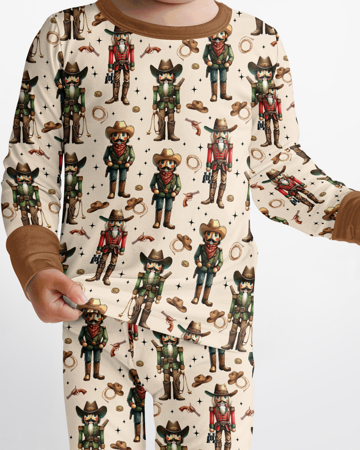 Western Christmas Cowboy Nutcracker Bamboo Two Piece Long Sleeve Pajama Set