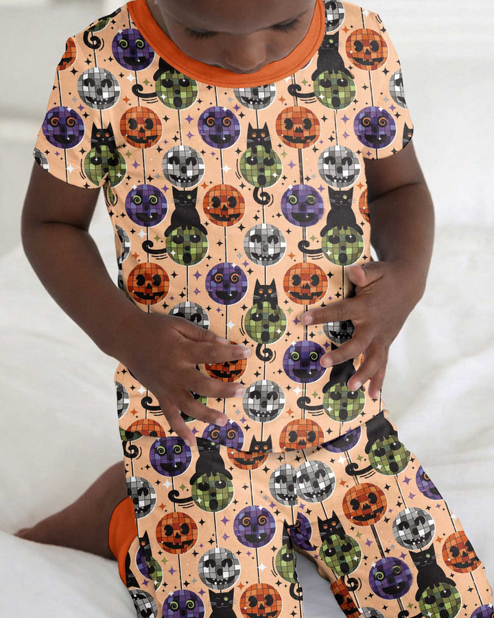 Groovy Halloween Disco Cat Bamboo Two Piece Short Sleeve Pajama Set