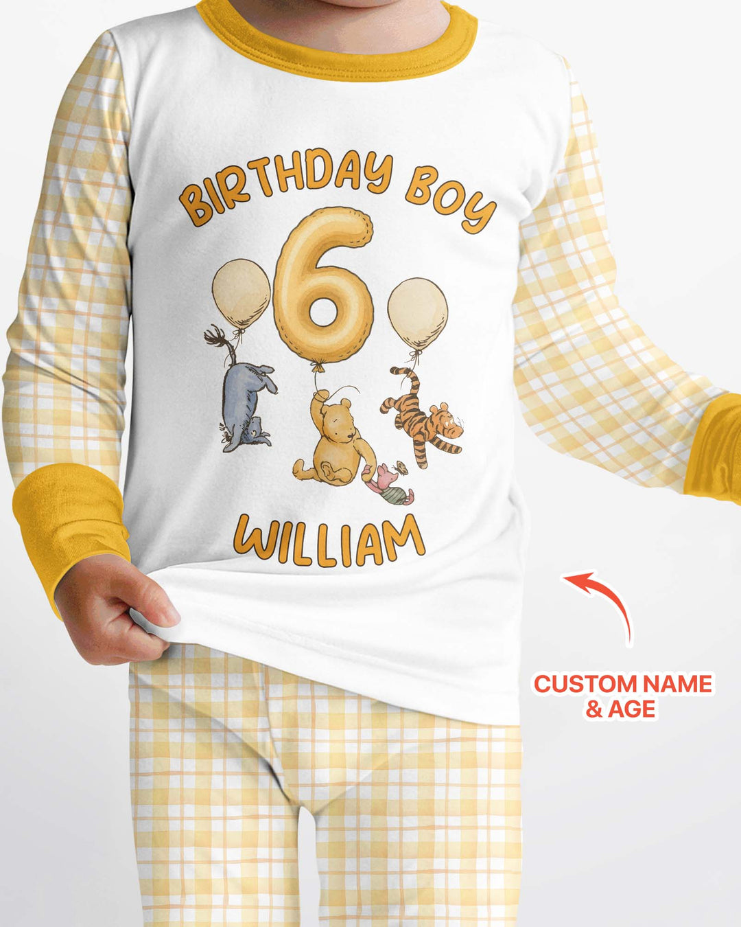 Little Bear Birthday Custom Name And Age Balloon Bamboo Two Piece Long Sleeve Pajama Set