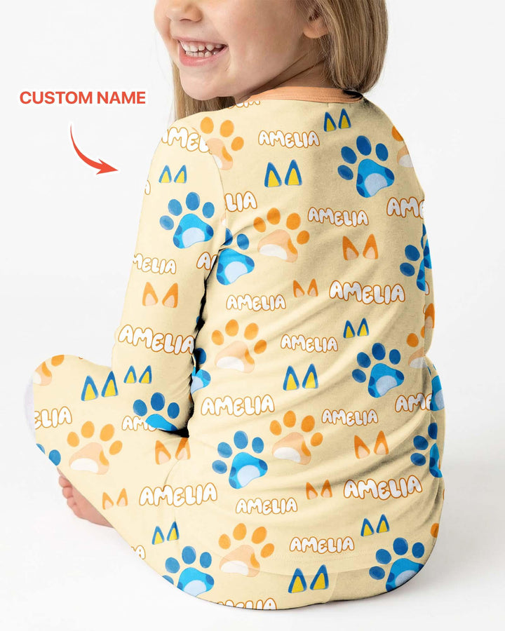 Custom Name Favourite Blue Dog Family Matching Bamboo Two Piece Long Sleeve Pajama Set