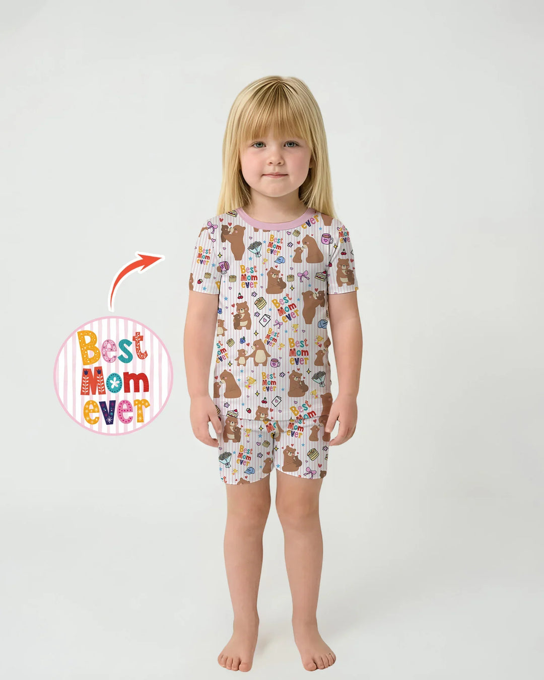 Best Mama Bear Ever Family Matching Bamboo Two Piece Short Sleeve Shorts Pajama Set