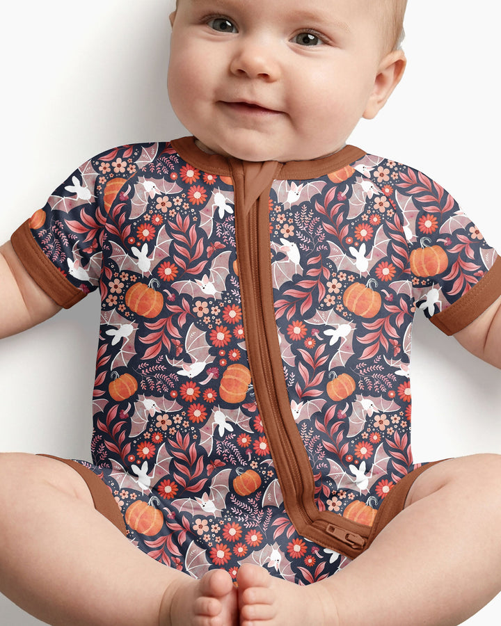 Bat Pumpkin Floral Halloween Bamboo Shorty Zippy