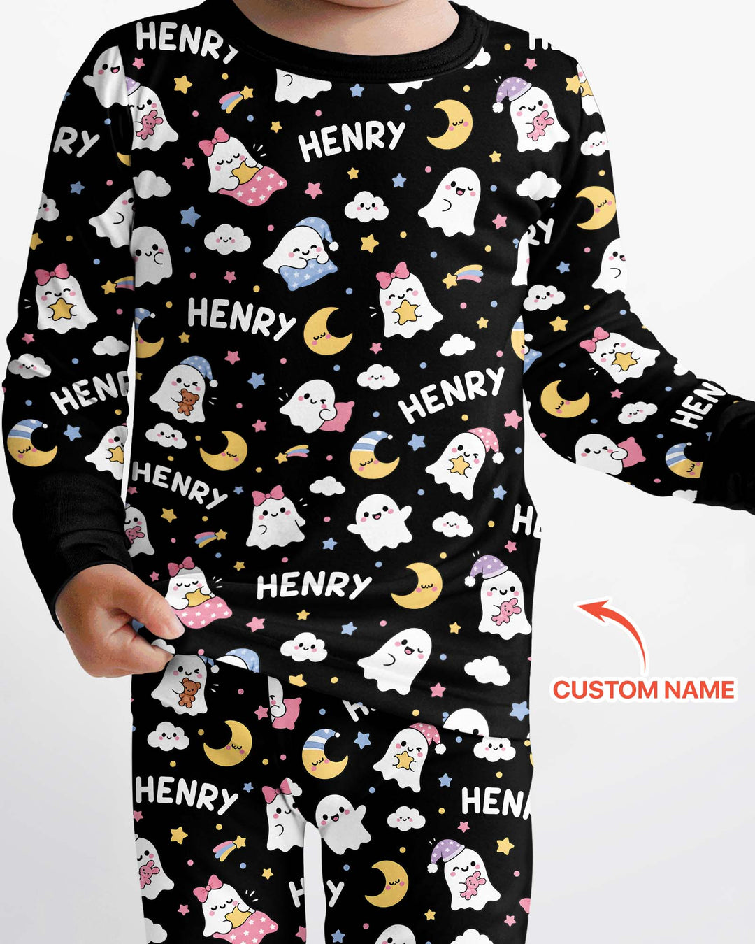 Sweet Dreams Cute Ghost Custom Name Bamboo Two Piece Long Sleeve Pajama Set