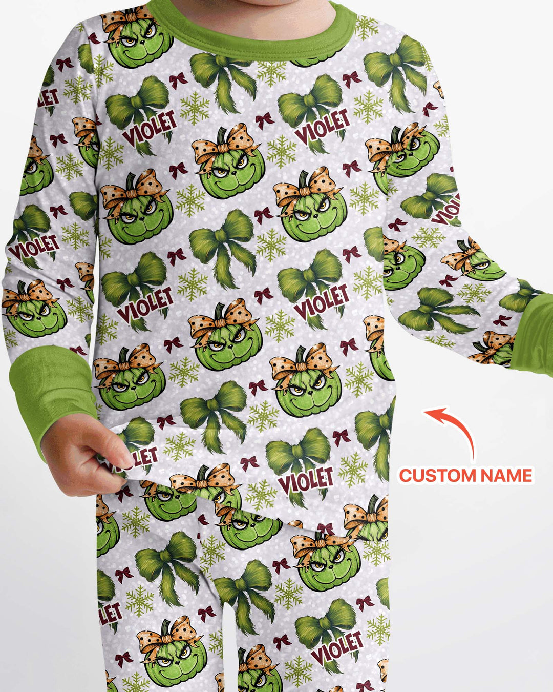 Custom Name Grumpy Green Christmas Bamboo Two Piece Long Sleeve Pajama Set