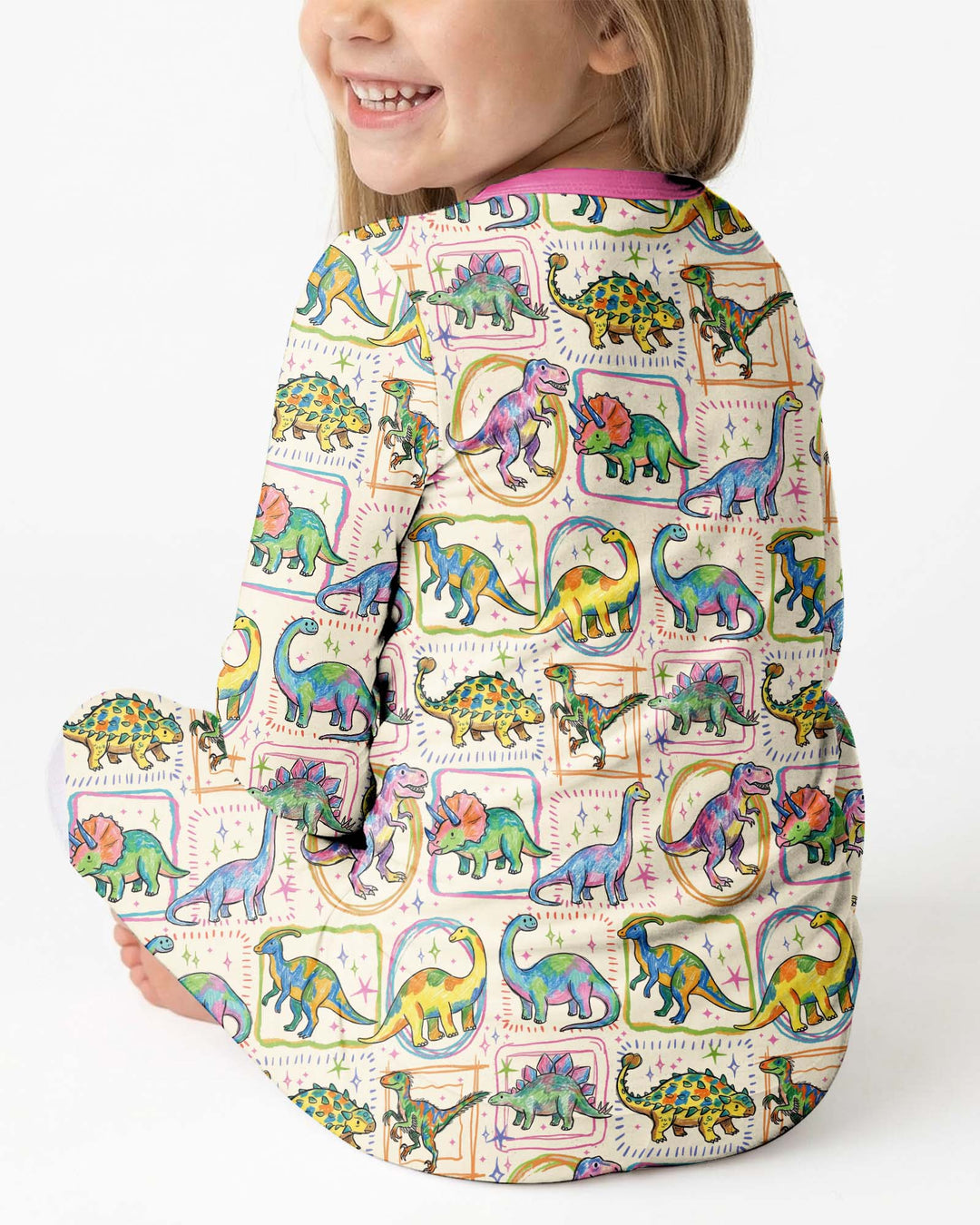 Colorful Dino Sketchbook Bamboo Two Piece Long Sleeve Pajama Set
