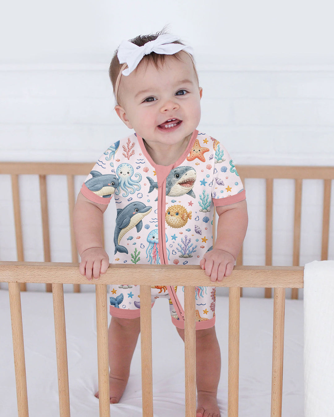 Cute Ocean Animals Bamboo Shorty Zippy