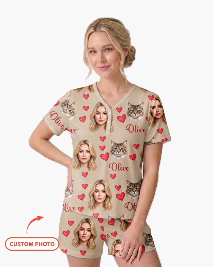 Custom Face Family Matching Bamboo Women Short Sleeve Short Pajama Set
