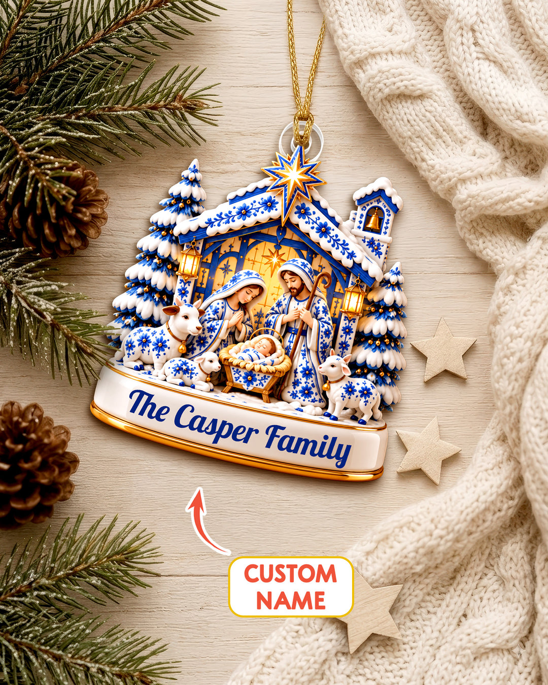 Chinoiserie Nativity Scene- Personalized Acrylic Ornament