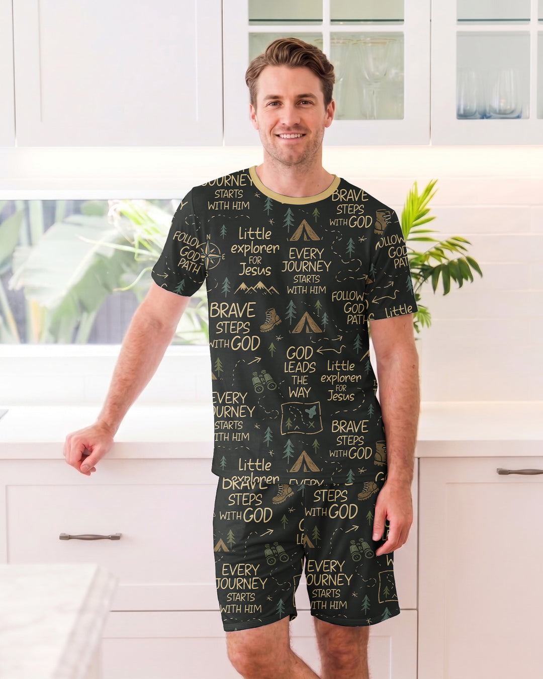 Little Explorer God Leads The Way Bamboo Men Short Sleeve Short Pajama Set