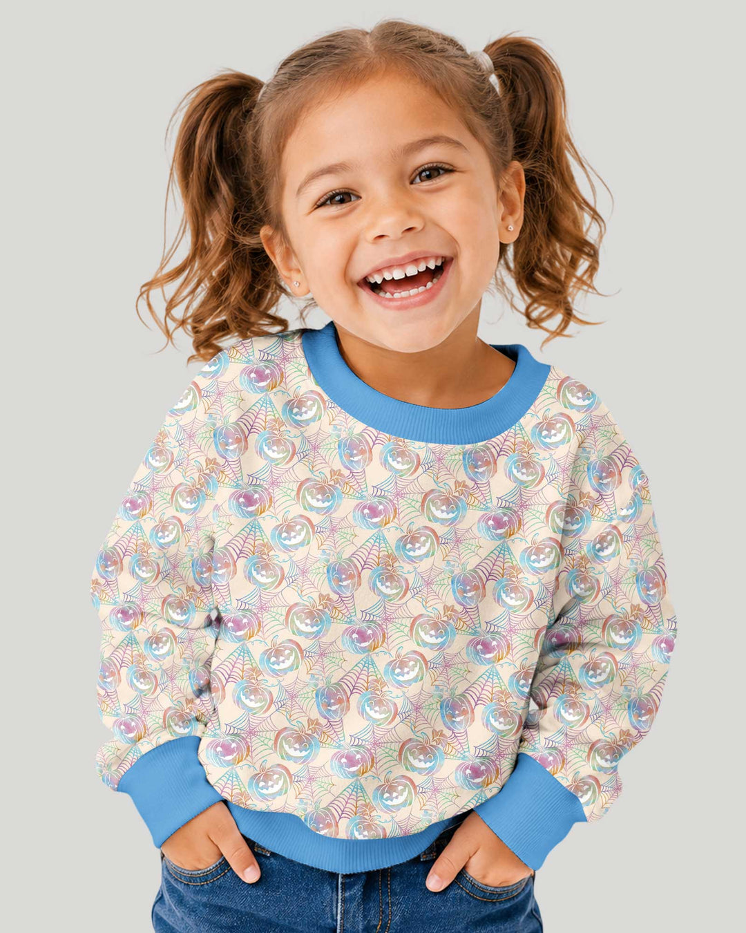 Pastel Halloween Jack O Lanterns Bamboo Crewneck Sweatshirt