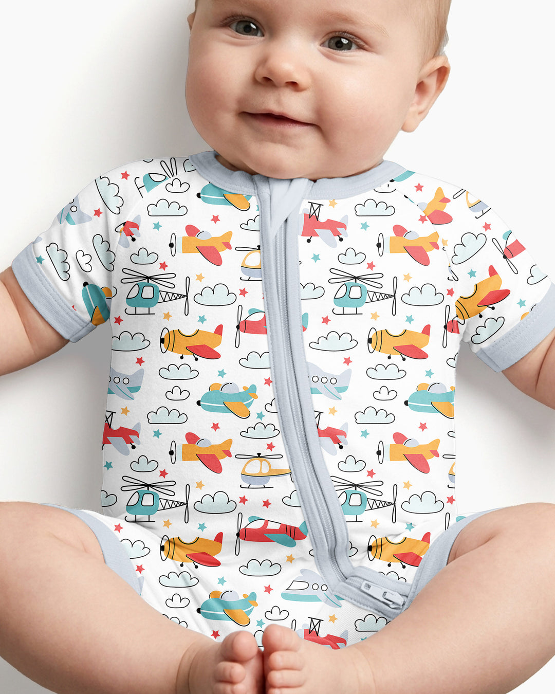 Airplanes and Helicopters Bamboo Shorty Zippered Romper