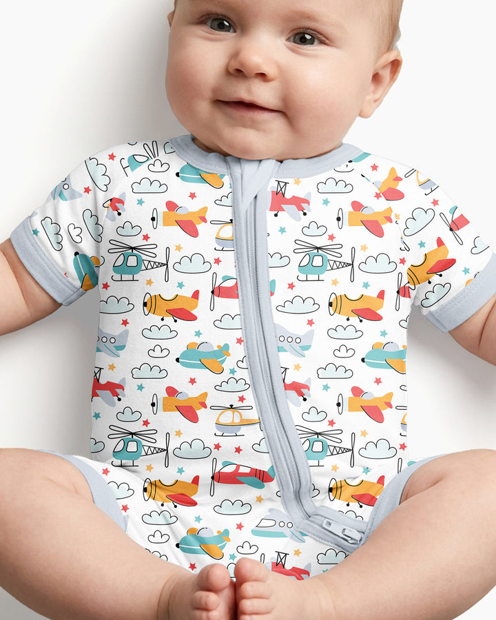 Airplanes and Helicopters Bamboo Shorty Zippered Romper