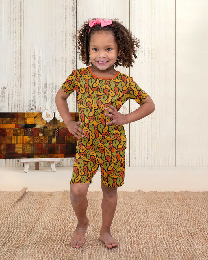 Retro Haunts & Happy Boos Bamboo Two Piece Short Sleeve Shorts Pajama Set