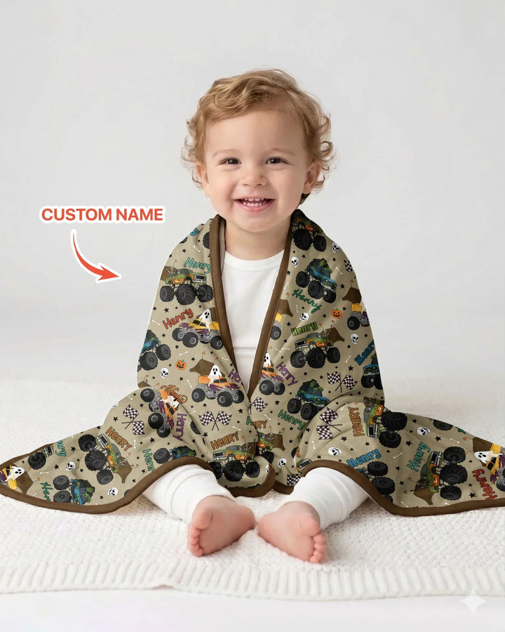 Custom Name Halloween Creepy Crusher Family Matching Bamboo Blanket