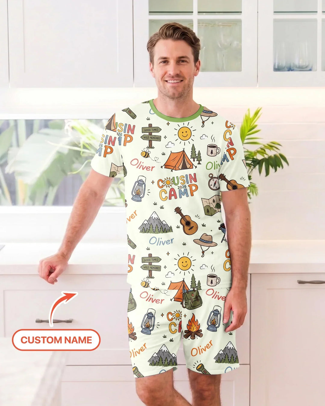 Custom Name Cousin Camp 2026 Bamboo Men Short Sleeve Short Pajama Set