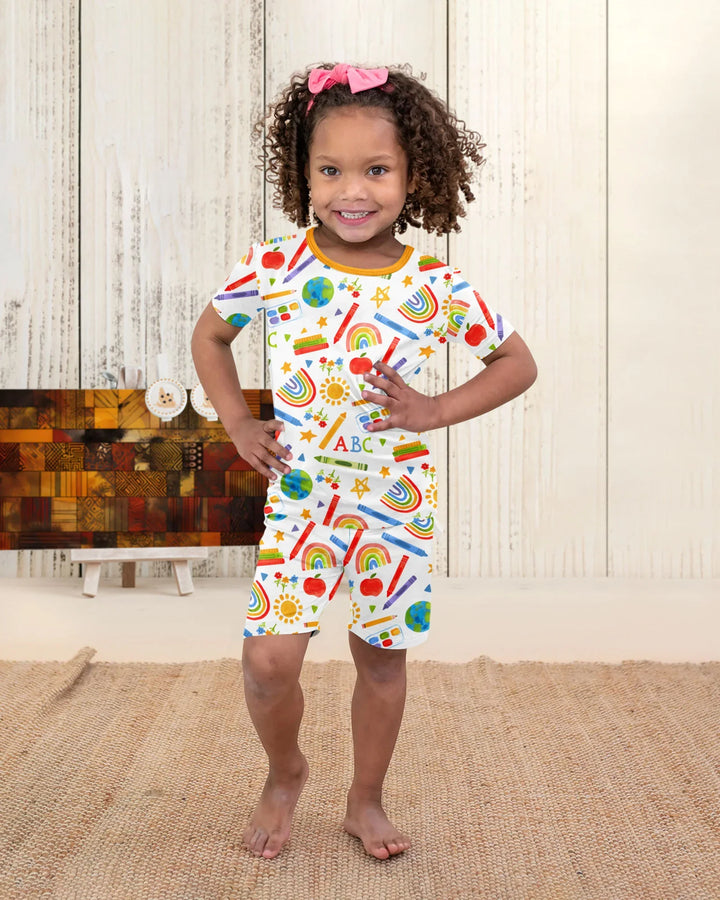 School Scribbles Bamboo Two Piece Short Sleeve Shorts Pajama Set