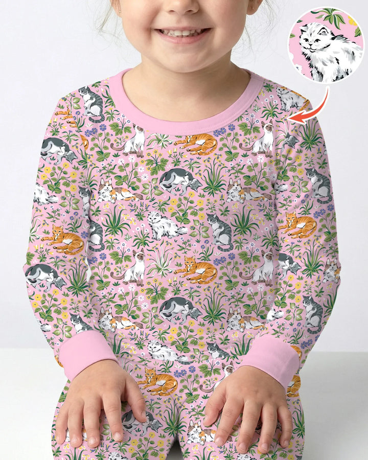 Kitten Garden Family Matching Bamboo Two Piece Long Sleeve Pajama Set