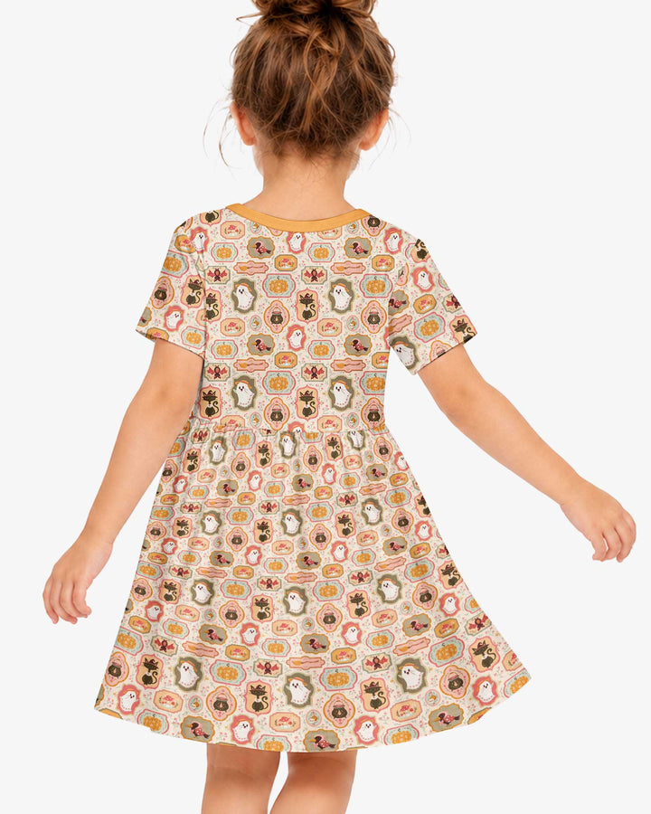 Cute Vintage Magical Cottage Style Halloween Bamboo Twirl Dress