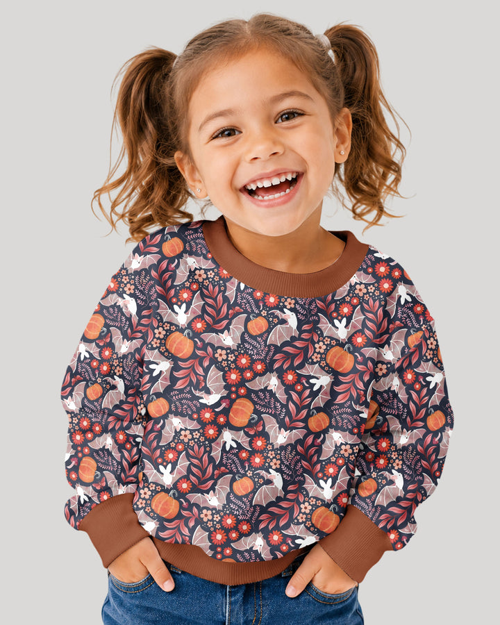 Bat Pumpkin Floral Halloween Bamboo Crewneck Sweatshirt