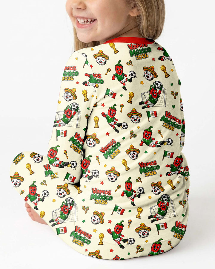 Cartoon World Soccer Vamos Mexico Family Matching Bamboo Two Piece Long Sleeve Pajama Set