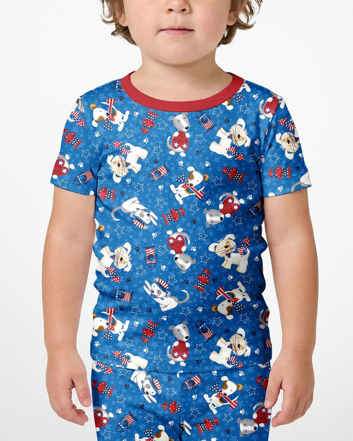 Red, White & Woof Family Matching Bamboo Two Piece Short Sleeve Shorts Pajama Set