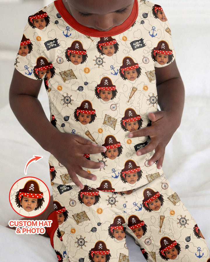 Custom Photo Treasure Map Adventures Family Matching Bamboo Two Piece Short Sleeve Pajama Set