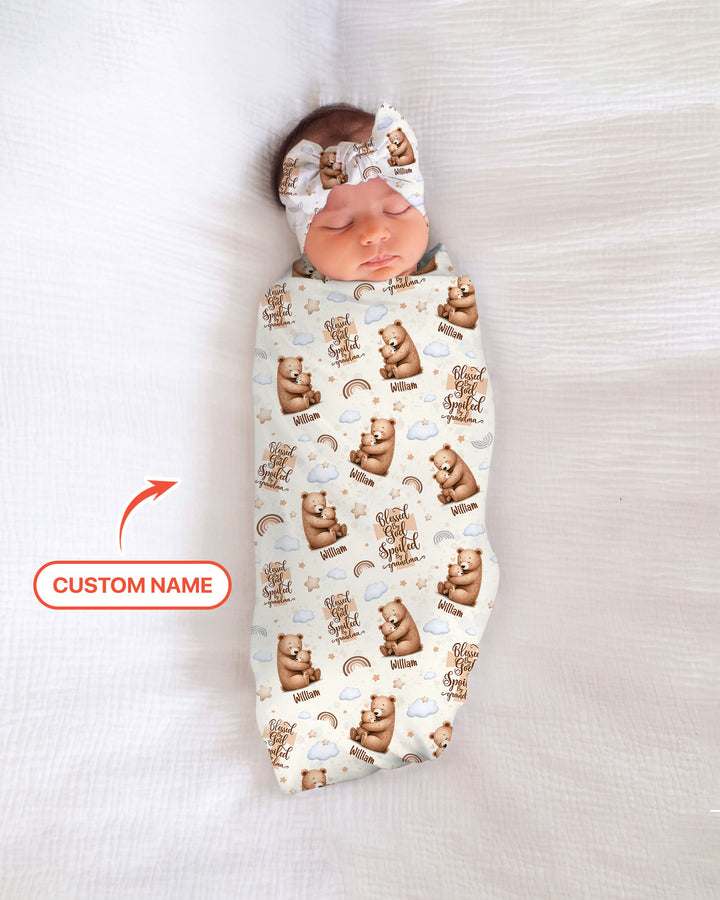 Custom Name Blessed By God Spoiled By Grandma Swaddle Blanket
