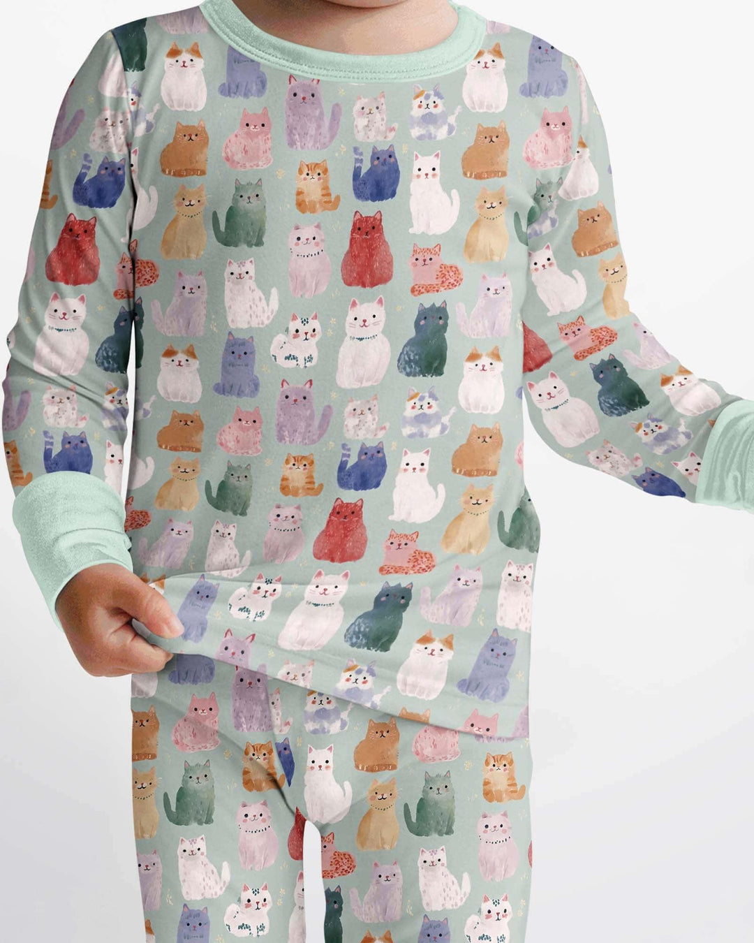 Enchanted Happy Kitty Family Matching Bamboo Two Piece Long Sleeve Pajama Set