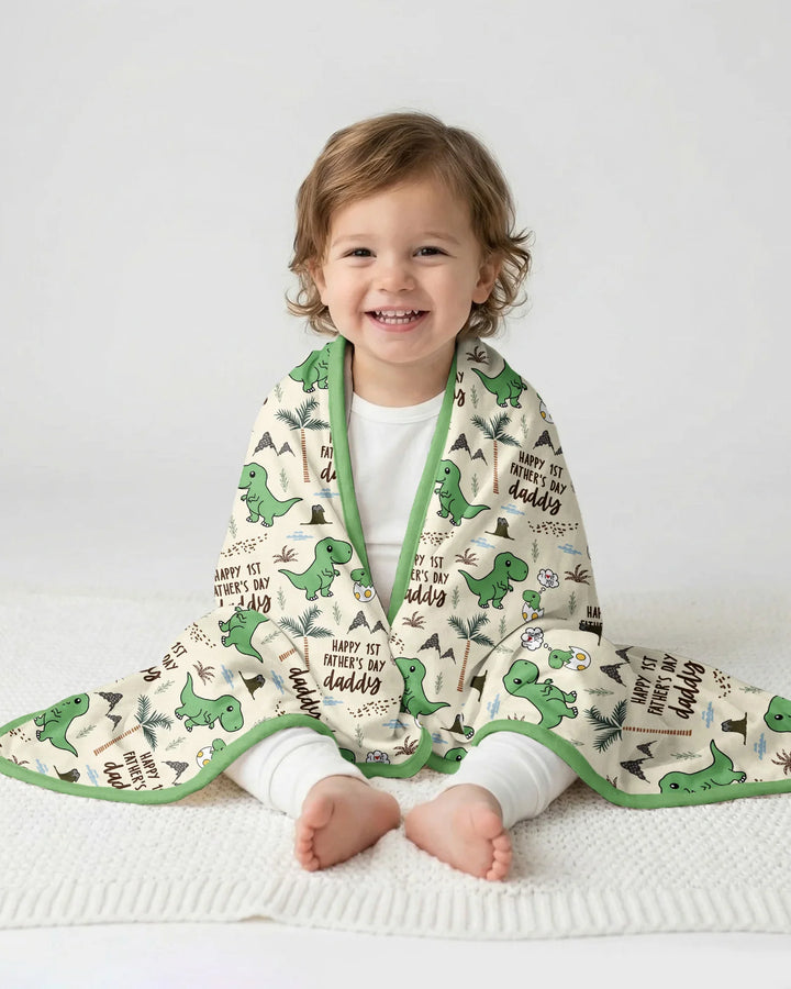 First Father's Day Daddysaurus Bamboo Blanket