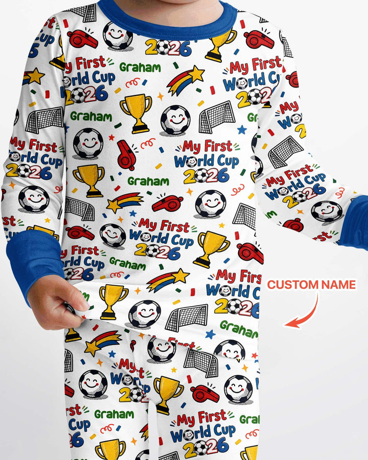 Custom Name My First Soccer Cup Bamboo Two Piece Long Sleeve Pajama Set
