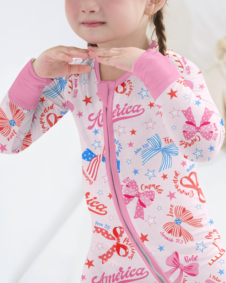 Pink Girly Patriotic Bamboo Convertible Zippy