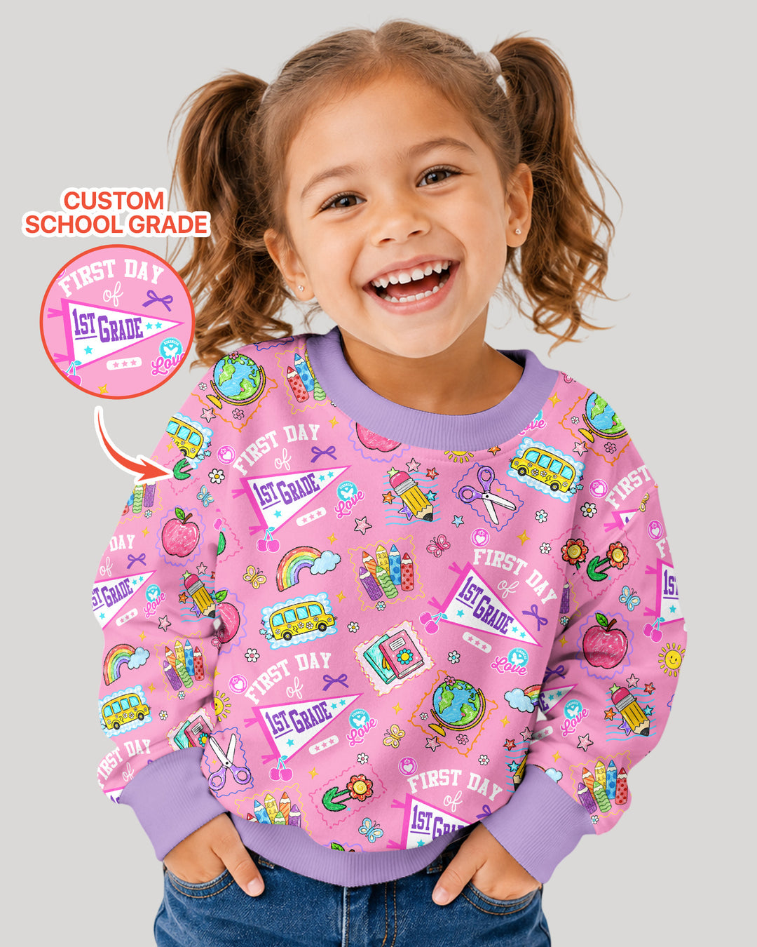 Custom Grade Girls School First Day Bamboo Crewneck Sweatshirt