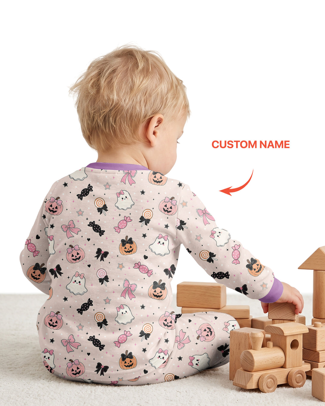 Custom Name Cute Ghost My First Halloween  Bamboo Two Piece Long Sleeve Pajama Set