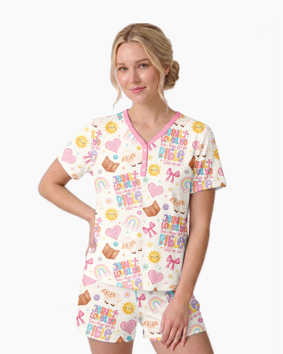 Jesus Loves Me This I Know Bamboo Women Short Sleeve Short Pajama Set