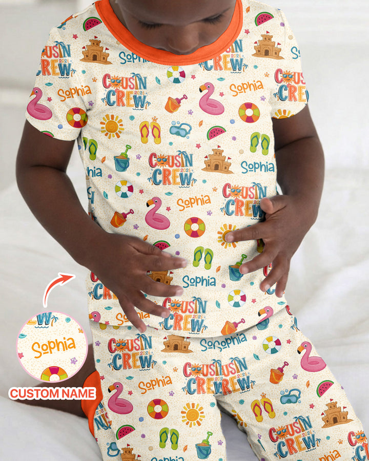 Custom Name Summer 2026 Cousin Crew Bamboo Two Piece Short Sleeve Pajama Set