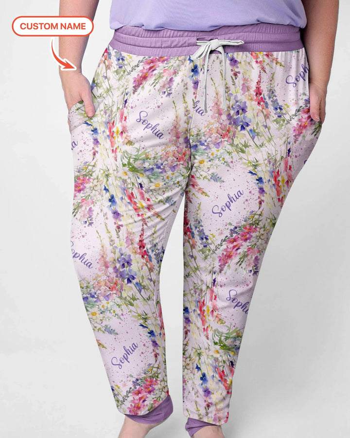 Custom Name Birth Month Flowers Bamboo Women Pajama Set