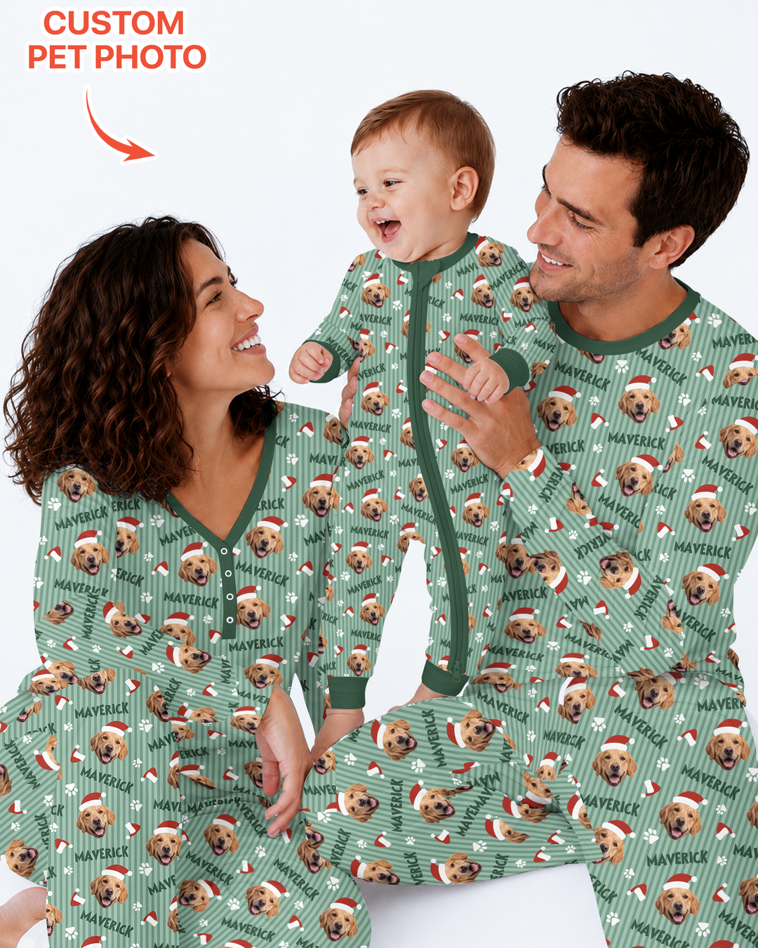 Custom Pet Photo Christmas Paws Stripe Bamboo Men's Pajama Set