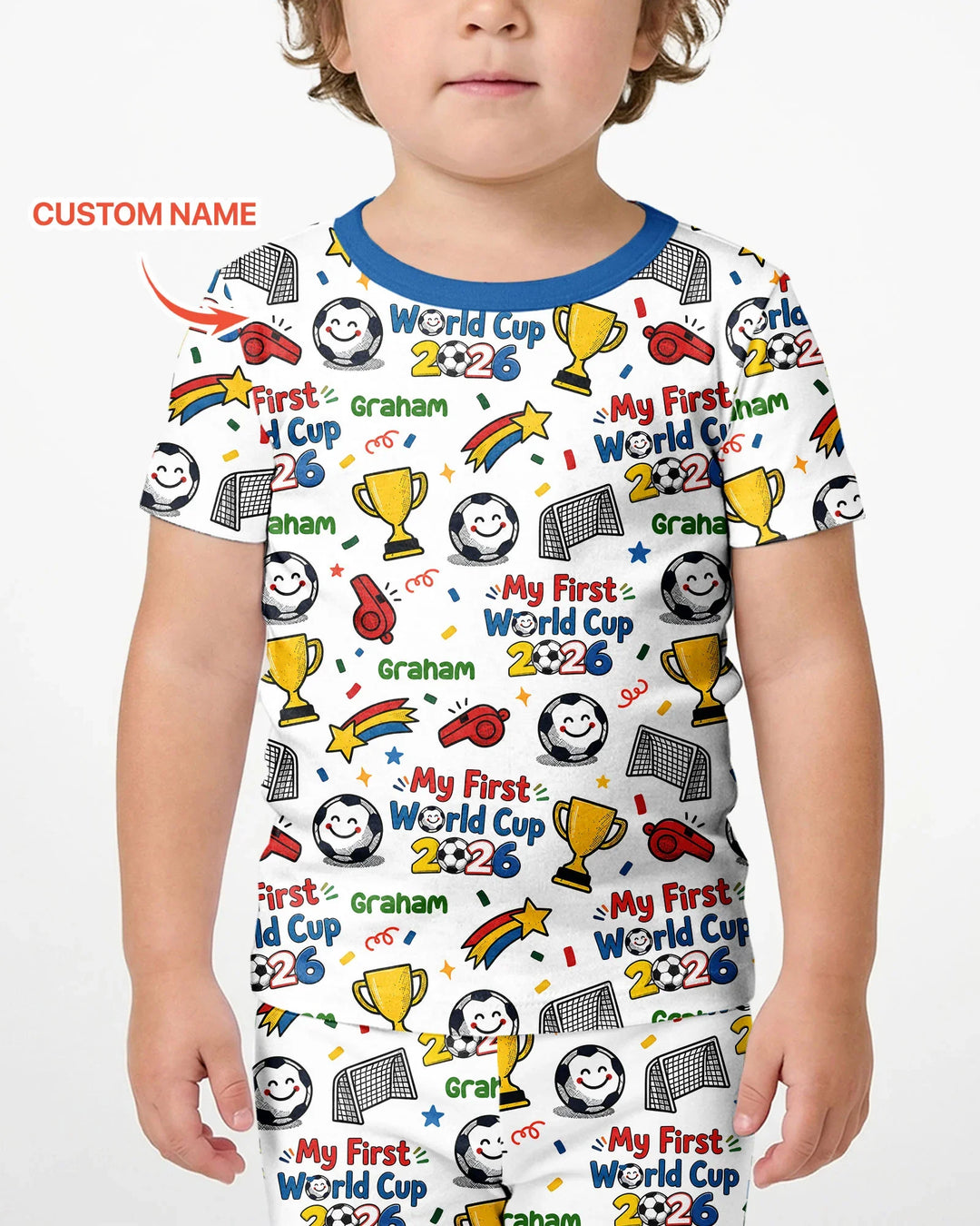 Custom Name My First Soccer Cup Bamboo Two Piece Short Sleeve Shorts Pajama Set