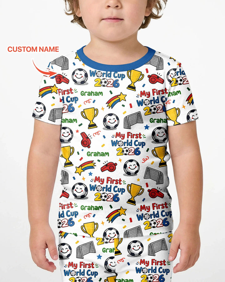 Custom Name My First Soccer Cup Bamboo Two Piece Short Sleeve Shorts Pajama Set