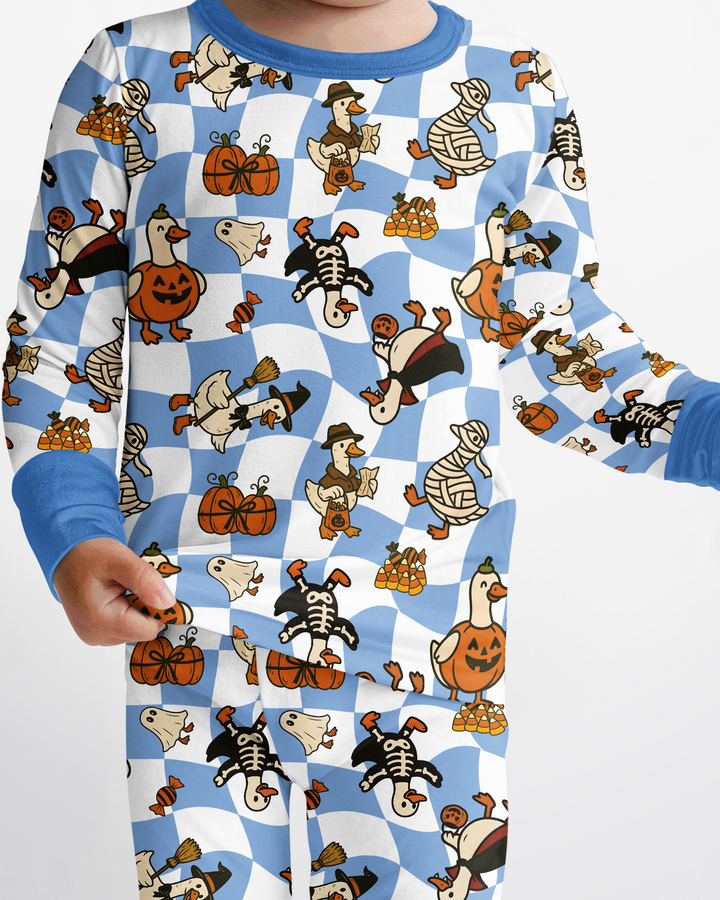 Spooky Goose Scrub Hat Bamboo Two Piece Long Sleeve Pajama Set