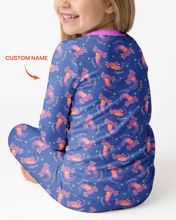 Axolotl Glow Custom Name Bamboo Two Piece Long Sleeve Pajama Set