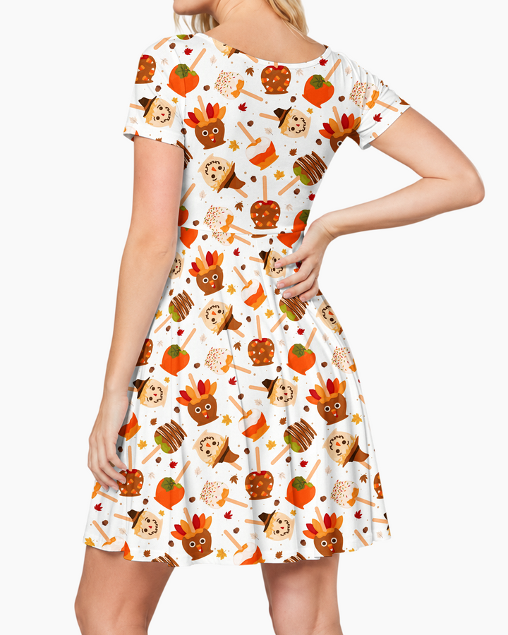 Fall Caramel Apple Family Matching Bamboo Women’s Short Sleeve Twirl Dress