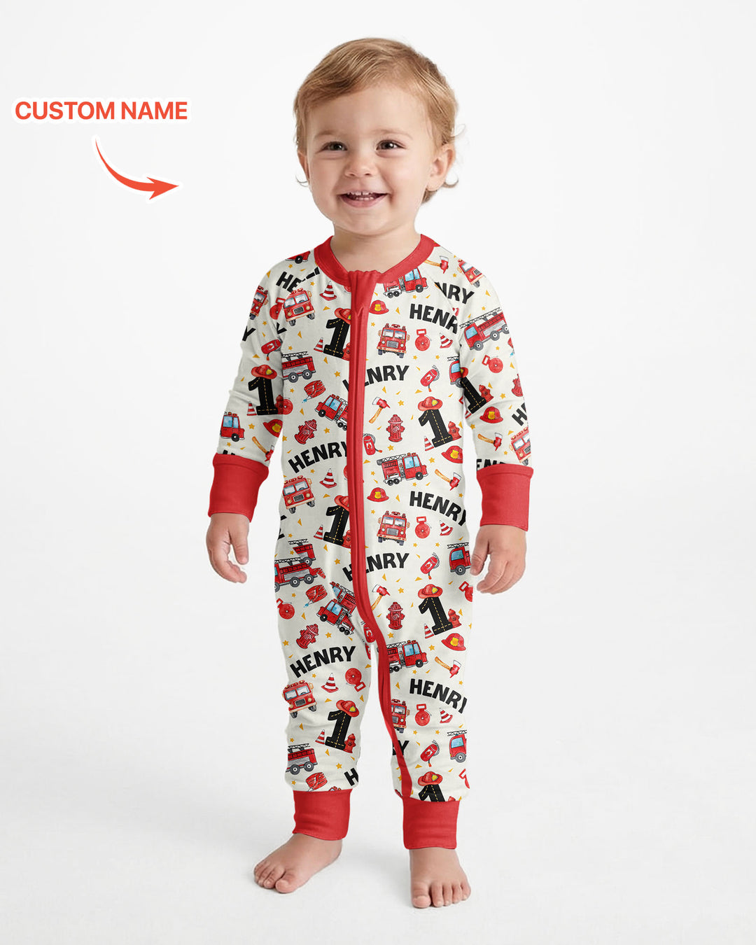 Custom Name Fire Truck Birthday Boy Bamboo Convertible Zippy