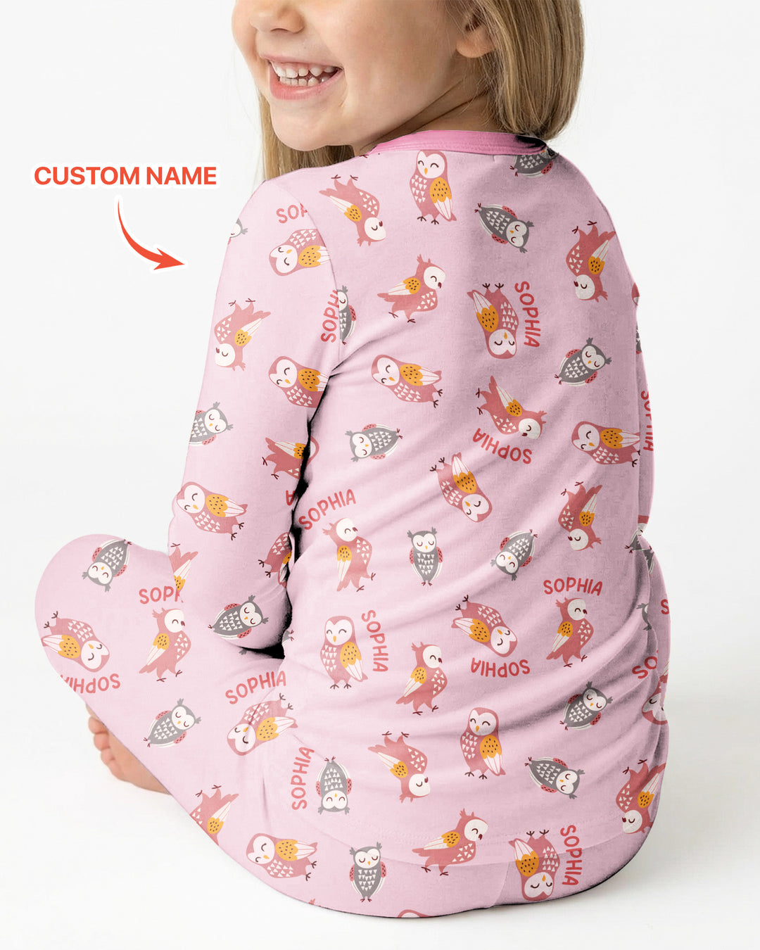 Custom Name Twin Owl Who's Who Bamboo Two Piece Long Sleeve Pajama Set